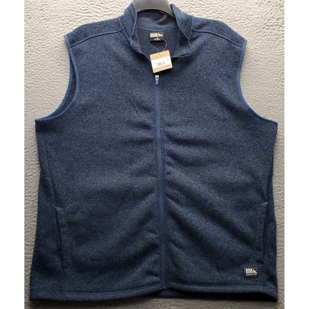 Eddie Bauer Radiator 3.0 Fleece Vest Mens 2XL Blue Heather Woven Logo Full Zip